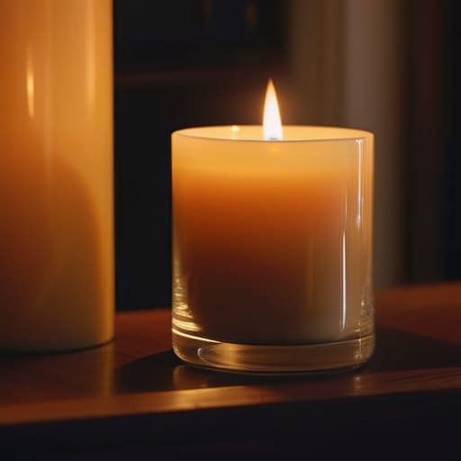 Warm luxury scented candles in an entryway.